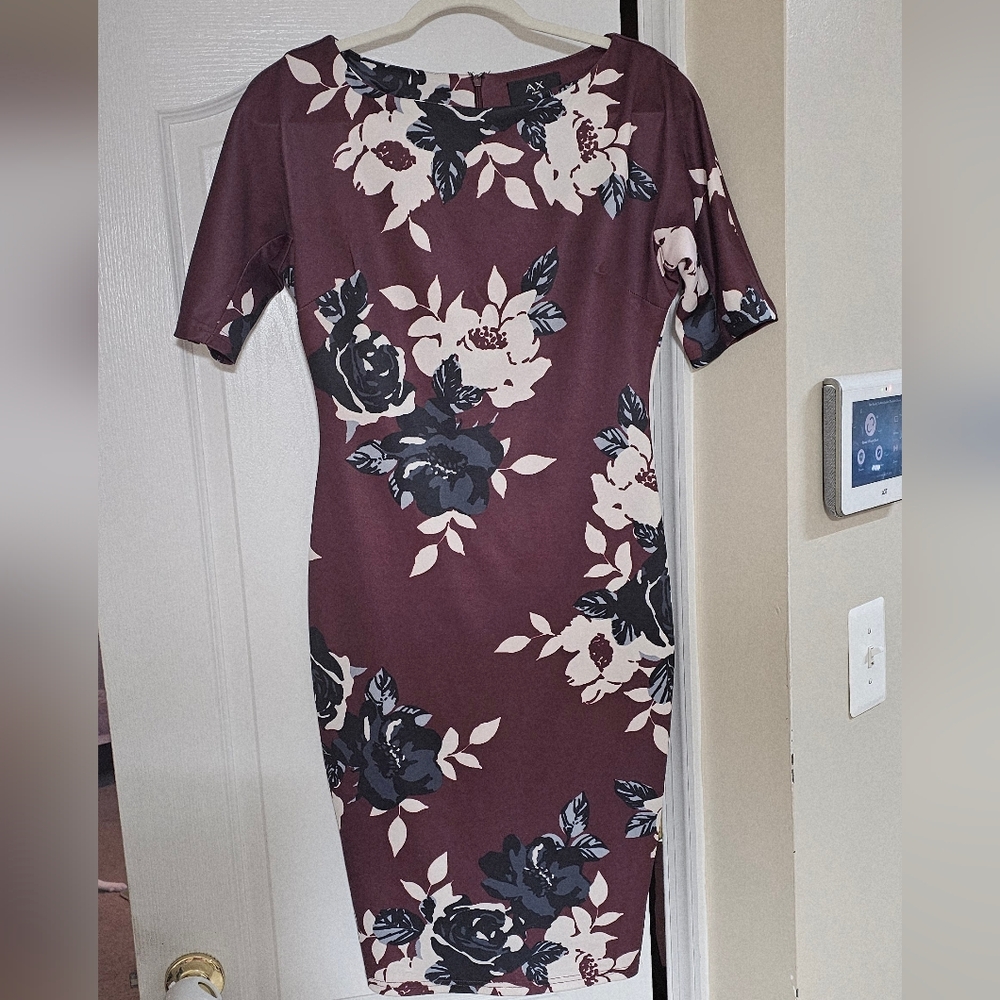 AX Paris Burgundy and Beige Floral Midi Dress